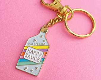 Happy Sauce keychain, happy sauce key ring, cute bag charm rainbow enamel keychain, ring & hook keychain, as seen in Buzzfeed, HibouDesigns