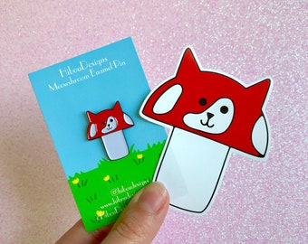 Meowshroom sticker & pin set - Mushroom cat sticker - red mushroom pin, cute cat pin, neko kawaii cute sticker by HibouDesigns