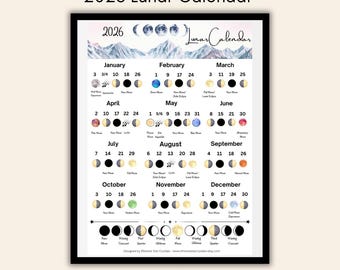 2026 White Moon Calendar | Lunar Phases, Eclipses & Meteor Showers | Gift for Moon Lovers | Digital Printable | Worldwide