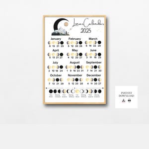 2025 Lunar Calendar Printable, Minimalist Moon Phases Wall Art