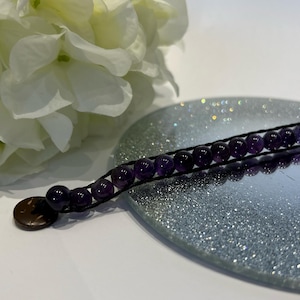 Pulseira de cordão com contas de ametista – Joia de cura ajustável – Presente espiritual calmante Reino Unido