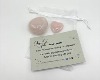 Mini Crystal Heart Gift | Rose Quartz • Amethyst • Tiger Eye • Clear Quartz | Pocket Crystal Good Luck | Exam Gift