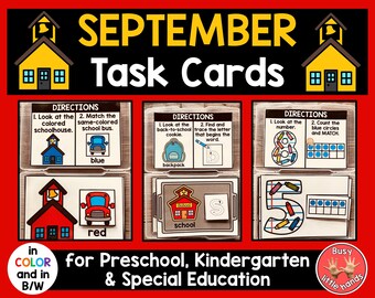 September/Terug naar school-taakkaarten: kleuterschool, kleuterschool, activiteiten speciaal onderwijs (afdrukbaar pdf-bestand)