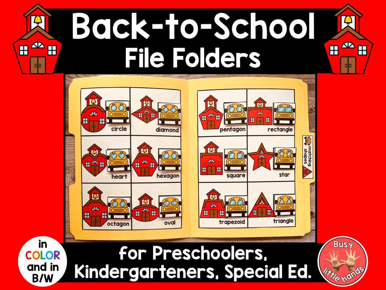 Back to School File Folder Games: Preschool Learning Activities (PDF ...