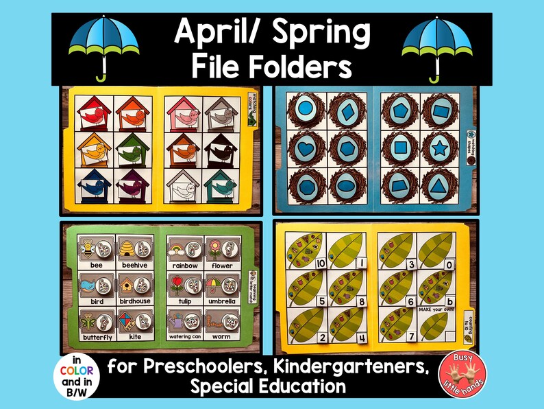 Spring April File Folder Games: Preschool Learning Activities (physical ...