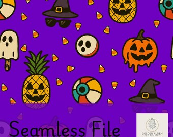 Summerween Seamless Pattern: Gruselige Strand Vibes PNG (Digital Download, 4000x4000 px)