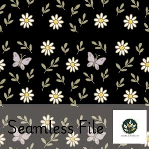 Floral Seamless PNG: Summer Daisy & Butterfly Pattern (Digital Download)