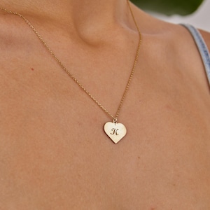 Initial Heart Necklace, Letter Gold Necklace, Custom Initial Necklace, Personalized Minimalist Necklace Gift, Heart Letter Plate Necklace