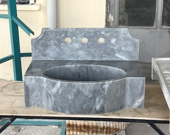 Gray Marble Wall Mounted Sink with Backsplash, Custom Bathroom Vanity Basin