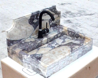 Calacatta Viola Marble Vanity Basin with Backsplash – Handmade Luxury Bathroom Piece