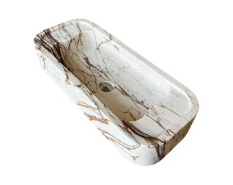 Bianca Foresta Marble Sink: Brown Veined Stone Bathroom Vanity (11x27x5in)