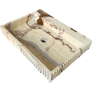 Hand Carved Onyx Marble Sink: Grooved Front, Natural Stone
