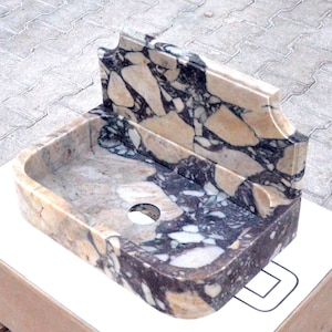 Hand Carved Calacatta Viola Marble Sink: Wall Mount Vanity
