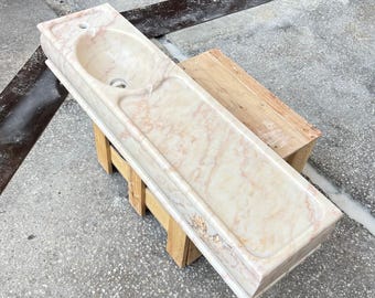Hand Carved Calacatta Pink Marble Sink, Natural Stone Bathroom Vanity, Vessel Sink