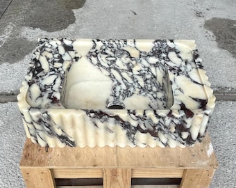 Calacatta-altvioolmarmeren wastafel wandmontage | Op maat gemaakte wastafel