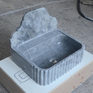 Ready to ship! Gray Marble Sink, Natural Stone Bathroom Sink, Modern Home Decor, Hand Carved Sink, Powder Room Sink, Vessel Sink