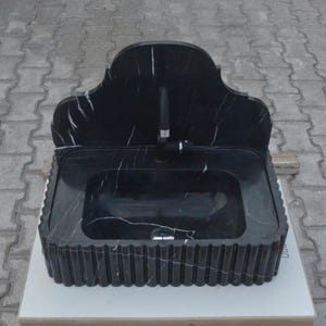 Handmade Nero Marquina Marble Sink: Black Rectangular Vanity