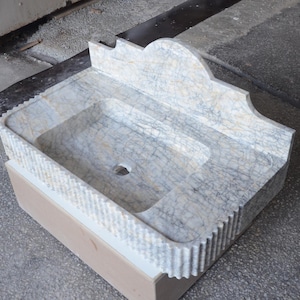 Pronto per la spedizione! Lavandino in marmo Calacatta Viola, Lavandino da bagno moderno, Arredo bagno elegante e raffinato, Lavandino in marmo di lusso, Mobiletto da bagno