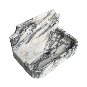 Calacatta Viola Marble Sink with Backsplash: Hand Carved Stone - 12&quot;x20&quot;x4&quot;