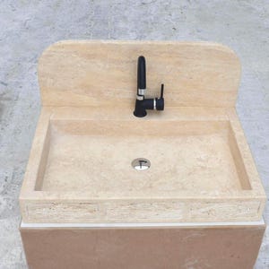 Travertine Marble Bathroom Sink: Natural Stone Vessel, Modern Farm Decor