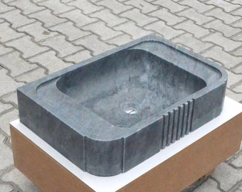 Hand Carved Gray Marble Vessel Sink: Modern Bathroom Decor 16x24x5