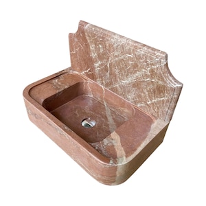 Hand Carved Red Marble Sink with Backsplash: Wall Mounted Vanity