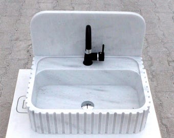 Carrara White Marble Vessel Sink: Luxury Bathroom Design, Bamboo Detail