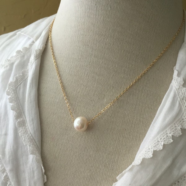 Large Hole 10 mm Freshwater Pearl 14 K gold filled Necklace