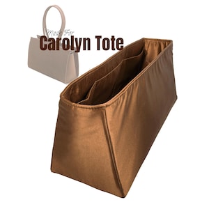 Se adapta a (bolso Carolyn, grande, mediano, pequeño), organizador de bolsos de seda satinada, inserto para bolso, bolsillo con cremallera, compartimento para botellas, forma trapezoidal.
