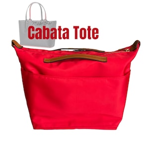 Fits (Cabata Tote) Waterproof Nylon Bag Organizer, Large Medium Small East West, Zipped Pocket Bottle Holder (Style Zip Cover with Handle)