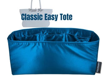 Fits (Classic Easy Zipper Tote) Satin Silk Bag Organizer, Tall Small Leather Structured Hobo, Purse Insert, Zip Pocket, Bottle Compartment