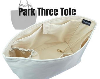 Fits (Park Three Tote Bag) Waterproof Nylon Bag Organizer (Snap Button Pocket and Elastic Band Pocket)