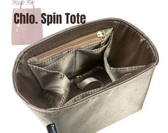 Fits (Spin Tote Bag) Satin Silk Bag Organizer, Large Medium Small L M S east-west 27 35 Insert (Key Clip, Zipper Pocket)