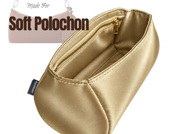 Fits (Soft Polochon Bag) Satin Silk Bag Organizer, MM PM GM Large Medium Small Mini L M S Purse Insert, Zip Pocket, Curved Shape