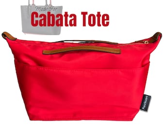 Fits (Cabata Tote) Waterproof Nylon Bag Organizer, Large Medium Small East West, Zipped Pocket Bottle Holder (Style Zip Cover with Handle)