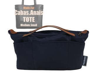 Fits (Cabas ANAIS CUIR TRIOMPHE) Waterproof Nylon Bag Organizer, Zipped Pocket and Water Bottle Holder (Style Zip Cover with Handle)