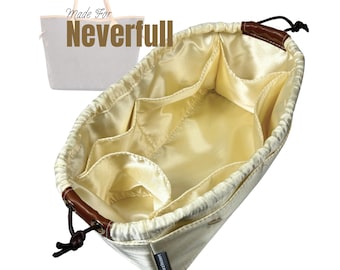 Fits (Neverfull, GM MM PM Bb) Satin Silk Bag Organizer, Large Medium Small Purse Insert, Zip Pocket, Bottle Compartment, Trapezoid Shape