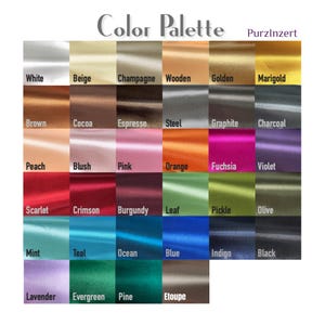May include: A color palette chart featuring a variety of fabric swatches in various colors. The chart includes colors such as white, beige, pink, orange, blue, and black. The text "Color Palette" is at the top.