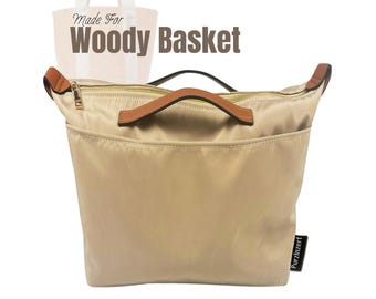 Fits (Woody Basket) Waterproof Nylon Bag Organizer, Large Medium Small L M S, Zipped Pocket Bottle Holder (Style Zip Cover with Handle)