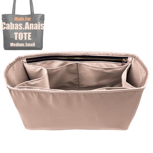Fits (Cabas ANAIS CUIR TRIOMPHE) Waterproof Nylon Bag Organizer, Tote Insert, Medium Small, Zipped Pocket and Water Bottle Holder