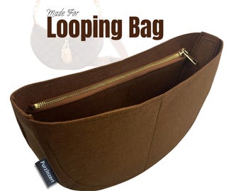 Fits (Looping Bag M12939) Felt Insert, Zip Pocket, Purse Bag Organizer Crescent