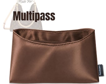 Fits (Multipass Bag) Satin Silk Bag Organizer, Big Large Medium Small Mini L M S Purse Insert, Zip Pocket, Curved Shape