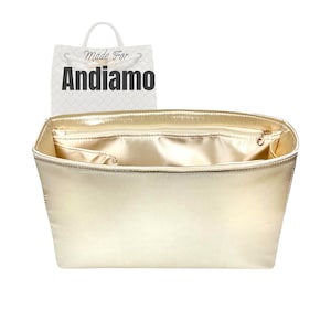 Passend für (Andiamo Small Medium Large) Satin Silk Bag Organizer, benutzerdefinierte Geldbörse Einsatz, Reißverschlusstasche, Flaschenfach, Trapezform