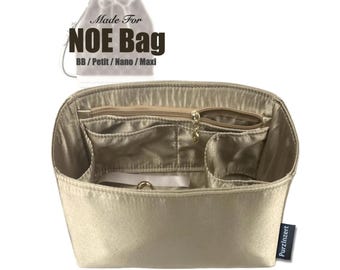 Fits (NOE BB Petit Nano Maxi Sling) Satin Silk Bag Organizer, Large Medium Small Petite NOÉ (Bottle Holder, Key Clip, Zipper Pocket)
