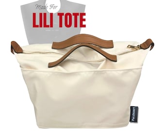 Adatto per (Lili Tote) Organizer per borsa in nylon impermeabile, inserto per borsa, tasca con cerniera portabottiglie (stile copertura con cerniera e manico)