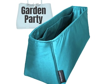 Fits (Garden Party 30 36 49) Satin Silk Bag Organizer, Purse Insert, Customized, Zip Pocket, Bottle Compartment, Trapezoid Shape
