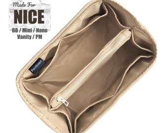 Fits (Nice Bag) Waterproof Nylon Bag Organizer, Nice BB, Nice Mini, Nice Nano, Nice Vanity, Vanity PM Insert (Center Divider Zipper Pocket)
