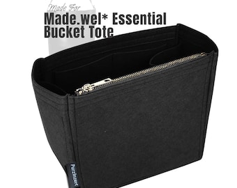 Fits (Essential Bucket Tote) Felt Insert with Zip Pocket Bottle Compartment, Extra Large Medium Small XL, Bag Organizer, Purse Organiser