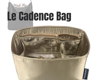 Fits (Le Cadence Bag) Satin Silk Bag Organizer, Large Medium Small L M S Shoulder Bucket Insert (Key Clip, Zipper Pocket)