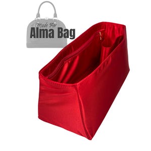 Convient pour (Alma, GM MM PM Bb Nano) Organiseur de sac en satin de soie, grand sac moyen petit, poche zippée, compartiment pour bouteille, forme trapézoïdale